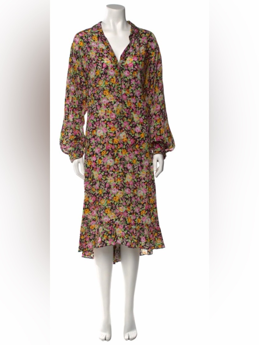 NWT- LES RÊVERIES- floral-print silk-crepe midi belted dress